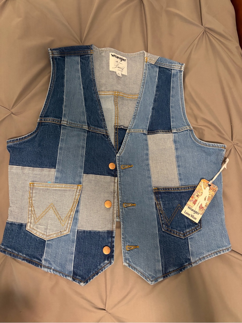 Wrangler Patchwork Denim Vest - Multi Blue Tones